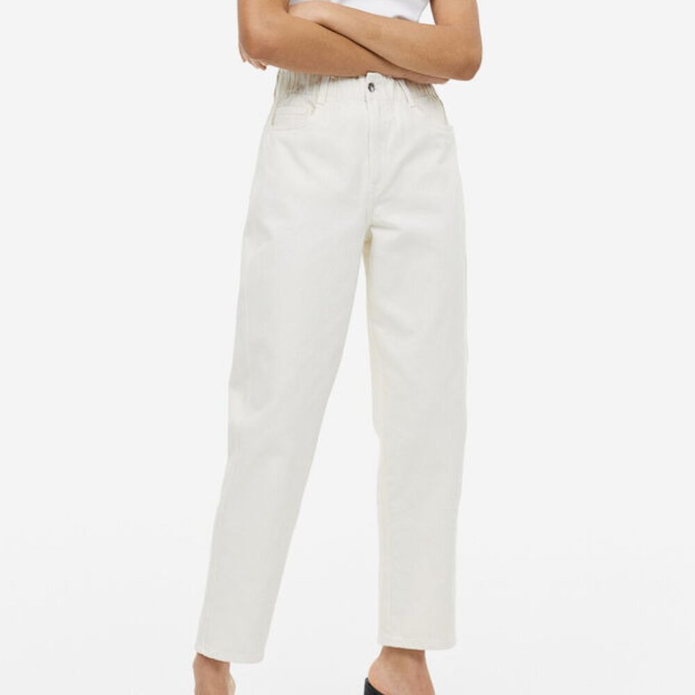 H&M High Waist Paperbag Denim White Jeans